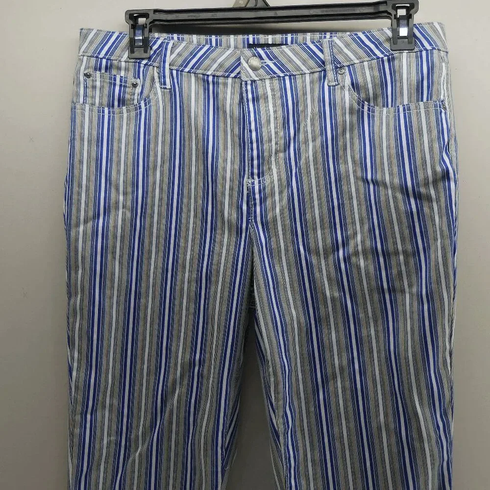 Needle & Cloth Stripe‎ Skinny Ankle Cropped Pants Sz 16 White Blue Yellow Stripe